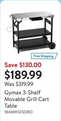 Walmart Gymax 3-Shelf Movable Grill Cart Table offer