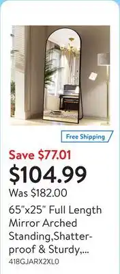 Walmart 65x25 Full Length Mirror Arched Standing,Shatter-proof & Sturdy, Black offer