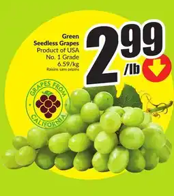 FreshCo Green seedless Grapes Product Of USA No.1 Grade 6.59/kg offer