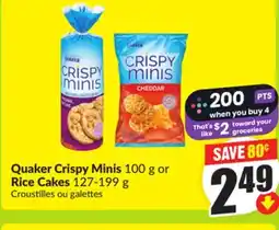 FreshCo Quaker Crispy Minis 100 g or Rice Cakes 127-199 g offer
