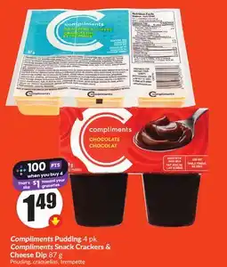 Chalo FreshCo Compliments Pudding 4 pk Compliments Snack Crackers & Cheese Dip 87 g offer