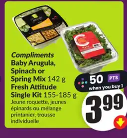 Chalo FreshCo Compliments Baby Arugula, Spinach or Spring Mix 142 g Fresh Attitude Single Kit 155-185 g offer