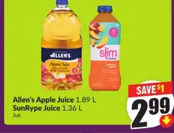 Chalo FreshCo Allen's Apple Juice 1.89 L SunRype Juice 1.36 L offer