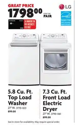 Home Hardware 5.8 Cu. Ft. Top Load Washer or 7.3 Cu. Ft. Front Load Electric Dryer offer