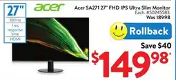 Walmart Acer SA271 27 FHD IPS Ultra Slim Monitor offer