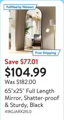 Walmart 65x25 Full Length Mirror, Shatter-proof & Sturdy, Black offer