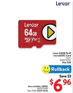 Walmart Lexar 64GB PLAY microSDXC Card offer