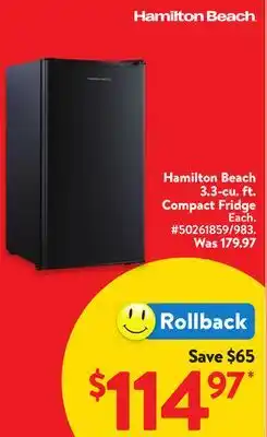 Walmart Hamilton Beach 3.3-cu. ft. Compact Fridge offer