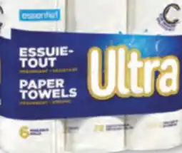Familiprix ESSENTIEL, Papier Bathroom tissue, 12 double rolls, 8 triple rolls, Tissues, 9 packs or Ultra, Paper towels, 6 rolls offer
