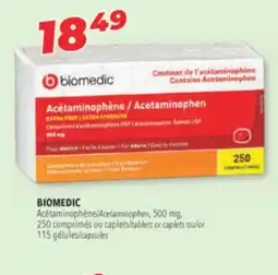 Familiprix BIOMEDIC Acetaminophen, 500 mg, 250 tablets or caplets or 115 capsules offer
