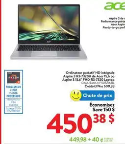 Walmart Acer Aspire 3 15.6 FHD R3-7320 Laptop offer