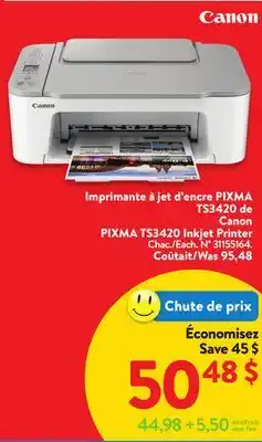 Walmart Canon PIXMA TS3420 Inkjet Printer offer