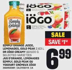 Independent City Market SIMPLY ORANGE JUICE, LEMONADES, GOLD PEAK, 2.63 L OR IÖGO CREAMY, 16X100 G offer