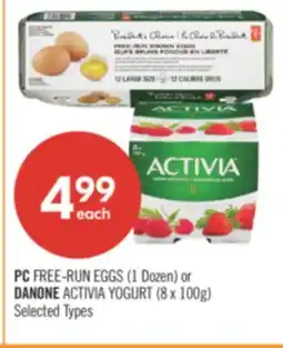 Shoppers Drug Mart PC FREE-RUN EGGS (1 Dozen) or DANONE ACTIVIA YOGURT (8 x 100g) offer
