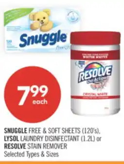 Shoppers Drug Mart SNUGGLE FREE & SOFT SHEETS (120's), LYSOL LAUNDRY DISINFECTANT (1.2L) or RESOLVE STAIN REMOVER offer