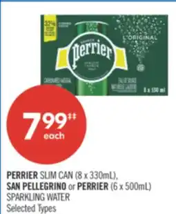 Shoppers Drug Mart PERRIER SLIM CAN (8 x 330mL), SAN PELLEGRINO or PERRIER (6 x 500mL) SPARKLING WATER offer
