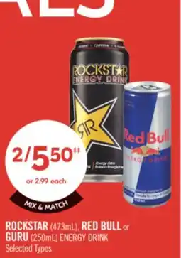 Shoppers Drug Mart ROCKSTAR (473mL), RED BULL or GURU (250mL) ENERGY DRINK offer