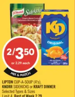 Shoppers Drug Mart LIPTON CUP-A-SOUP (4's), KNORR SIDEKICKS or KRAFT DINNER offer