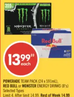 Shoppers Drug Mart POWERADE TEAM PACK (24 x 591mL), RED BULL or MONSTER ENERGY DRINKS (8's) offer