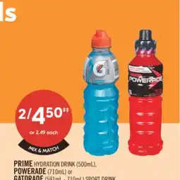 Shoppers Drug Mart PRIME HYDRATION DRINK (500mL), POWERADE (710mL), or GATORADE (591mL-710mL) SPORT DRINK offer
