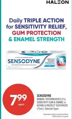 Shoppers Drug Mart SENSODYNE MANUAL TOOTHBRUSHES (2's), SENSITIVITY GUM & ENAMEL or REPAIR & PROTECT TOOTHPASTE offer
