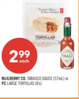 Shoppers Drug Mart McILHENNY CO. TABASCO SAUCE (57mL) or PC LARGE TORTILLAS (8's) offer