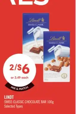 Shoppers Drug Mart LINDT SWISS CLASSIC CHOCOLATE BAR offer