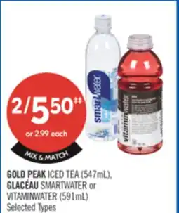 Shoppers Drug Mart GOLD PEAK ICED TEA (547 mL), GLACEAU SMARTWATER or VITAMINWATER (591 mL) offer