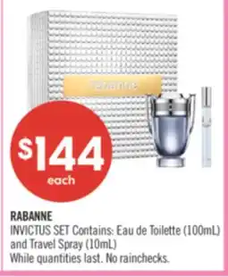Shoppers Drug Mart RABANNE INVICTUS SET Contains: Eau de Toilette (100mL) and Travel Spray (10mL) offer