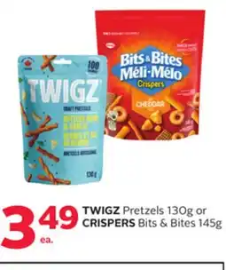 Rexall TWIGZ Pretzels 130g or CRISPERS Bits & Bites 145g offer