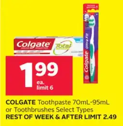 Rexall COLGATE Toothpaste 70mL-95mL or Toothbrushes Types offer
