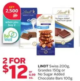 Rexall LINDT Swiss 200g, Grandes 150g or No Sugar Added Chocolate Bars 100g offer