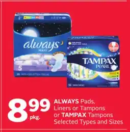 Rexall ALWAYS Pads, Liners or Tampons or TAMPAX Tampons offer