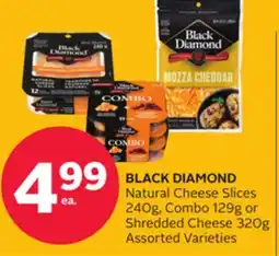 Rexall BLACK DIAMOND Natural Cheese Slices 240g, Combo 129g or Shredded Cheese 320g offer