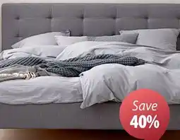 JYSK MILLINGE Bed frame, upholstered, low-profile design, solid wood legs, grey offer