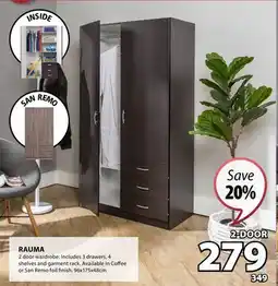 JYSK Rauma 2 door wardrobe offer