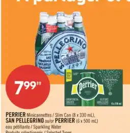 Pharmaprix PERRIER Slim Can (8 x 330 mL), SAN PELLEGRINO or PERRIER (6 x 500 mL) Sparkling Water offer