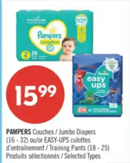 Pharmaprix PAMPERS Jumbo Diapers (16 - 32) or EASY-UPS Training Pants (18 - 25) offer