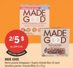 Pharmaprix MADE GOOD Organic Granola Bars (5) or Granola Minis (5 x 24 g) offer