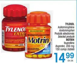 Uniprix TYLENOL Acétaminophène/Acetaminophen, Produits sélectionnés/Selected products, MOTRIN Ibuprofène/Ibuprofen, 200 mg offer