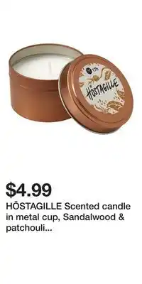 IKEA HÖSTAGILLE Scented candle in metal cup, Sandalwood & patchouli copper color offer