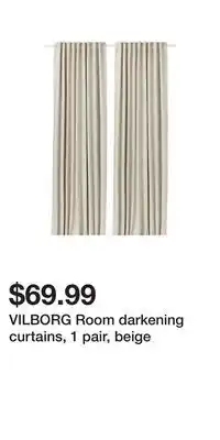 IKEA VILBORG Room darkening curtains, 1 pair, beige offer
