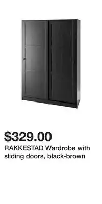 IKEA RAKKESTAD Wardrobe with sliding doors, black-brown offer