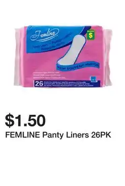 Dollarama FEMLINE Panty Liners 26PK offer