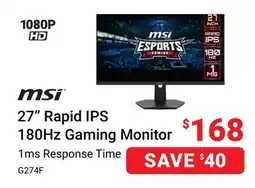 Visions Electronics MSI 27 Rapid IPS 180Hz Gaming Monitor offer