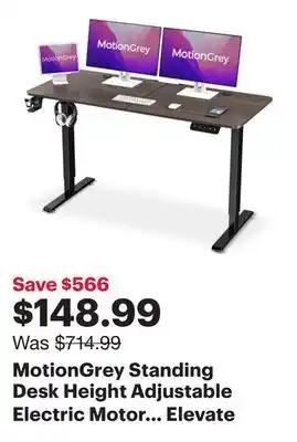 Best Buy MotionGrey Standing Desk Height Adjustable Electric Motor Sit-to-Stand Desk Computer for Home and Office - Black Frame (55x24 offer