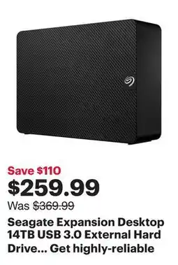 Best Buy Seagate Expansion Desktop 14TB USB 3.0 External Hard Drive (STKP14000400) offer