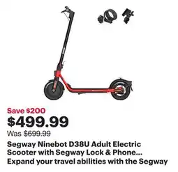 Best Buy Segway Ninebot D38U Adult Electric Scooter with Segway Lock & Phone Holder (350W Motor/ 38km Range / 30km/h Top Speed) - Excl offer