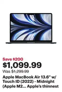 Best Buy Apple MacBook Air 13.6 w/ Touch ID (2022) - Midnight (Apple M2 Chip / 256GB SSD / 8GB RAM) - English offer