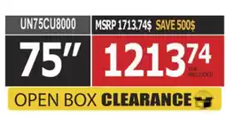 Centre Hi-Fi SAMSUNG 75 SMART 4K TV CU8000 SERIES offer